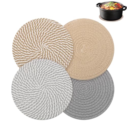 4 Stück Topfuntersetzer Set, 20cm Runde Untersetzer Topf Baumwolle Faden Weben Matte, 4 Farben Untersetzer Teekanne, untersetzer Teller, Heißer Topf Halter Topflappen für Küche Schüssel Topf Pfannen