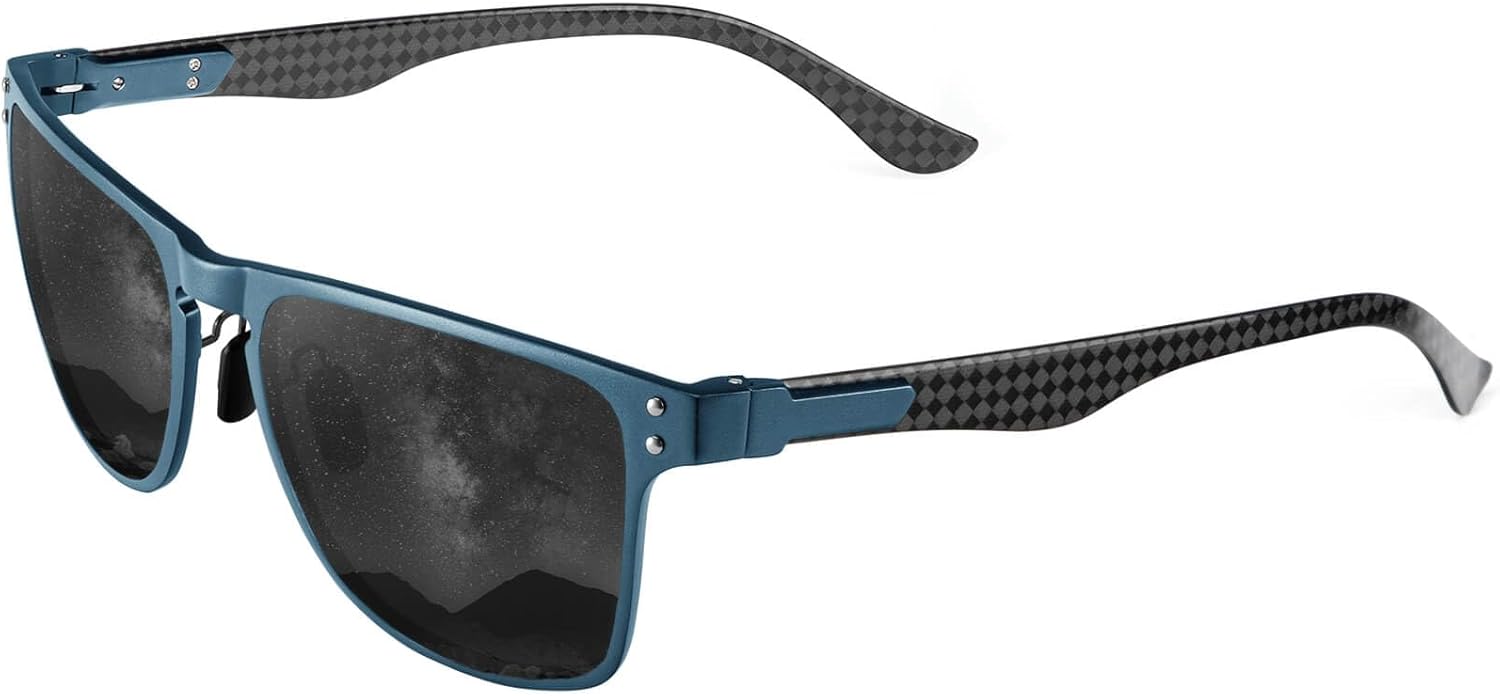 Mens Carbon Fiber Polarized Sunglasses Lightweight Rectangular Frame UV Protection Shady Sun Glasses for Driving