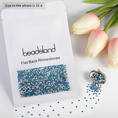 Image of Beadsland 2880pcs Flat Back Crystal Rhinestones Round Gems for Nail Art and Craft Glue Fix,Indicolite,SS6,1.9-2.1mm | Flatback Glass Gems, 1.9-2.1mm, for Nail Art Craft, Glue Fix