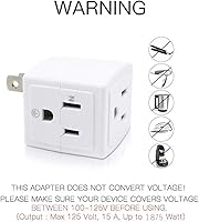 Vista 5 de SYCON Extensor de salida adaptador, mini enchufe de pared de 2 clavijas a 3 clavijas, divisor de salida múltiple con 3 tomas de corriente