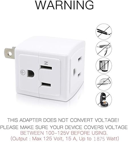 Miniatura 5 de SYCON Extensor de salida adaptador, mini enchufe de pared de 2 clavijas a 3 clavijas, divisor de salida múltiple con 3 tomas de corriente