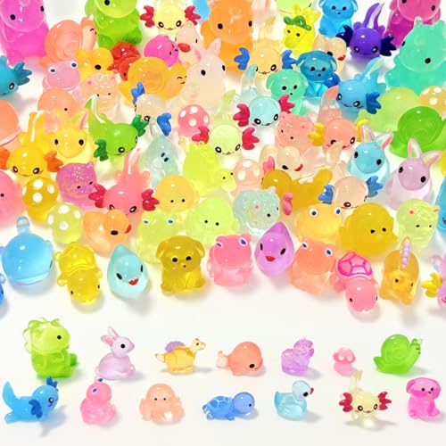 80 Pcs Mini Resin Animals 14 Styles Tiny small Plastic animal Figures Glow In The Dark Mini Resin Axolotls Ducks Frogs Sea Animals for Dollhouse Garden Micro Landscape Aquarium Accessories