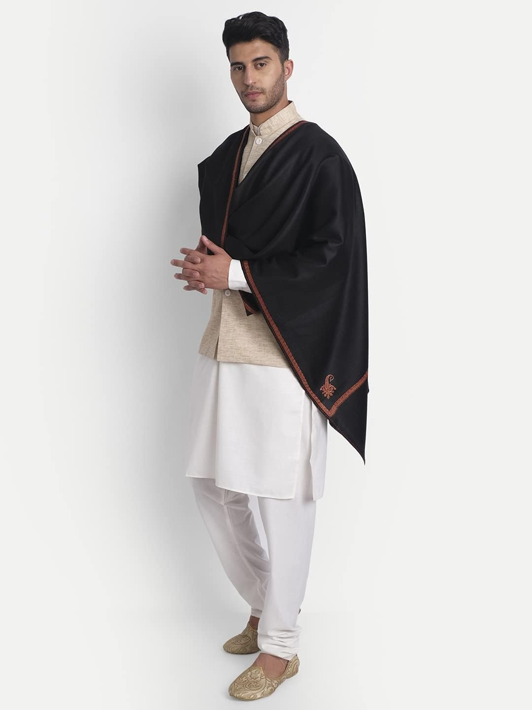 Zamour Large Kashmiri Scarf Shawl Prayer Wrap for Men, Original Kingri Sozni Embroidery