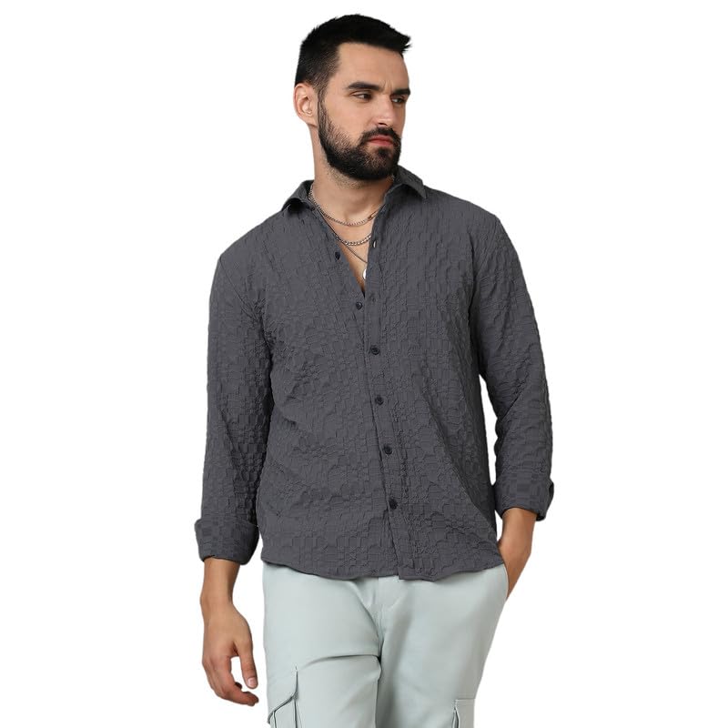 Image of CAHOOT Men's Twisted Crease Shirt for Casual Wear | Spread Collar | Long Sleeve | Button Closure | Shirt Crafted with Comfort Fit for Everyday Wear