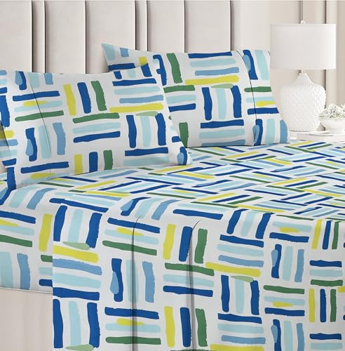 Image of HOMEKART 220 GSM Microfiber 4 Piece Comforter Bedding Set for Double Bed | King Size AC Comforter + Flat Bedsheet (90x100 Inch) & 2 Pillow Covers | Ultra Soft, Lightweight & All-Season (Green & Blue)