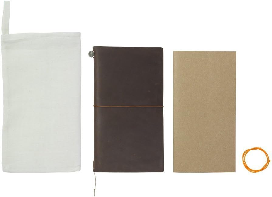 Midori Traveler's Notebook Leather Bundle Set , Regular Size Brown , Refill Connection Rubber Band 021 , Clear Zipper Case 008