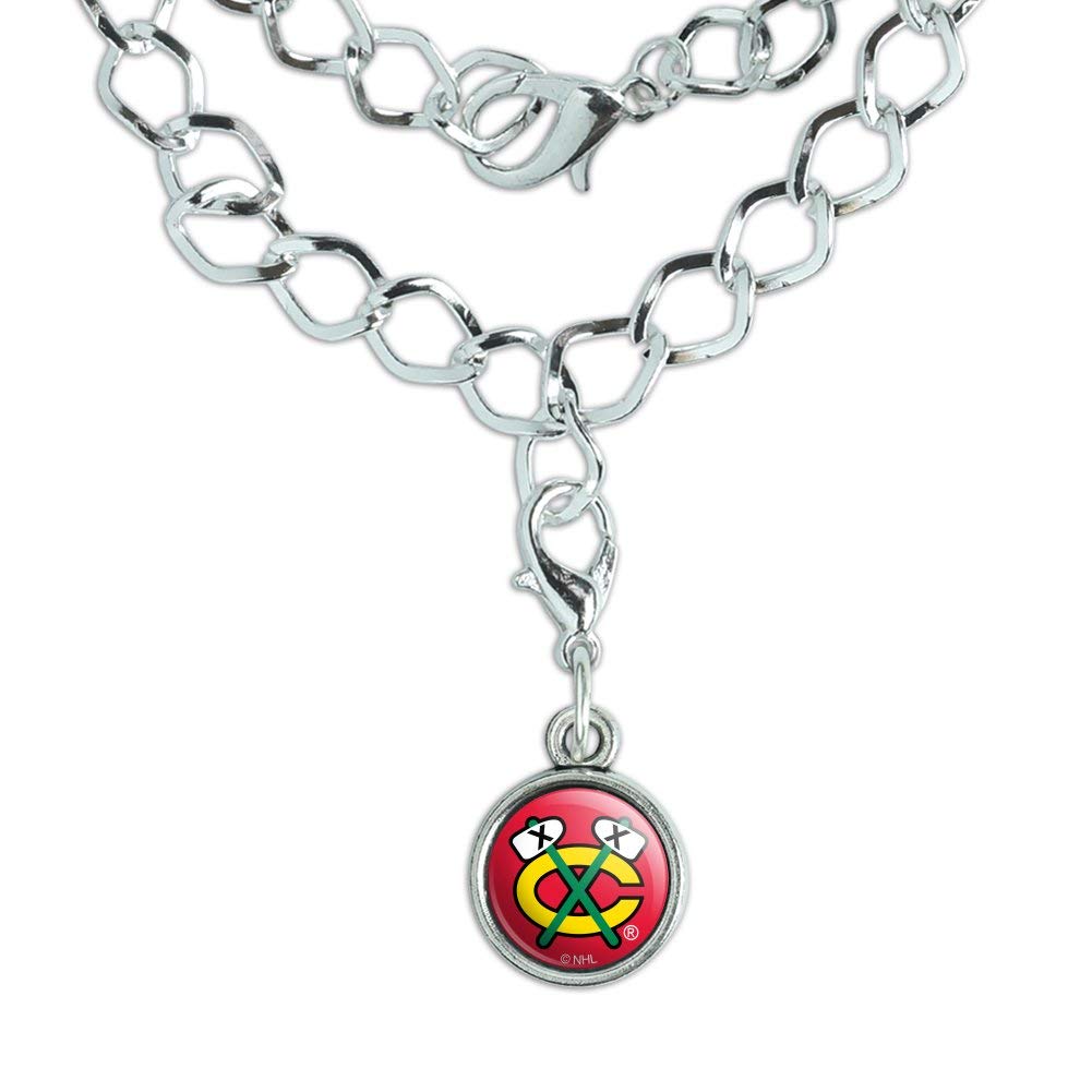 GRAPHICS & MORE NHL Chicago Blackhawks Fan Silver Plated Bracelet with Antiqued Charm