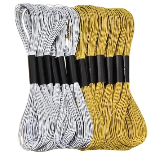 12 PCS Metallic Embroidery Thread – Gold & Silver Polyester Floss for Cross Stitch & Sewing – Ideal for DIY Crafting, Embellishments & Decorative Embroidery Projects (6 Gold, 6 Silver)