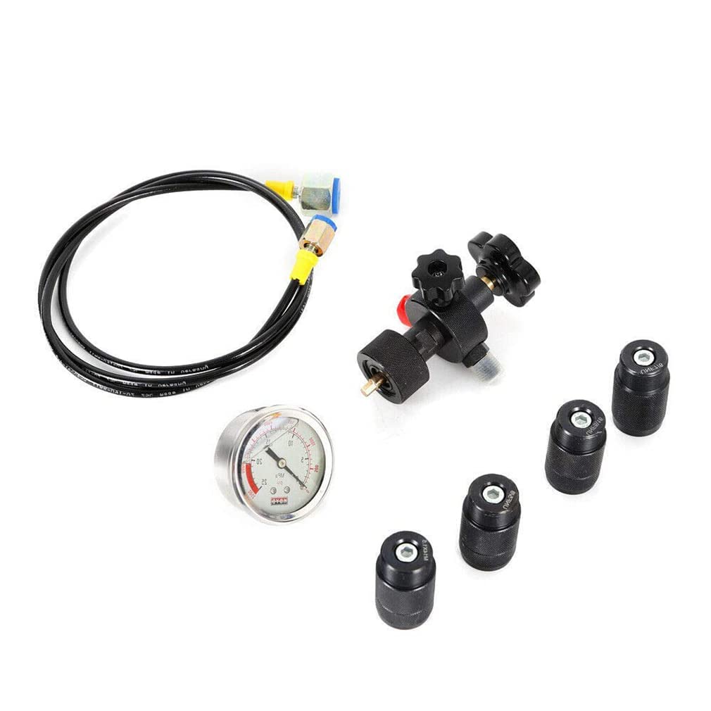 Kit Completo de Carga y Prueba de Nitrógeno para Acumuladores Hidráulicos, 3500 PSI / 250 Bar, Profesional con 4 Adaptadores Incluidos