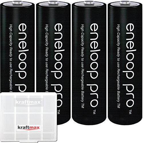 4 pack Eneloop XX Pro piles AA 2550 mAh (2450 mAh min.) -. HR 3UWXB y compris la qualité Kraftmax Akkubox