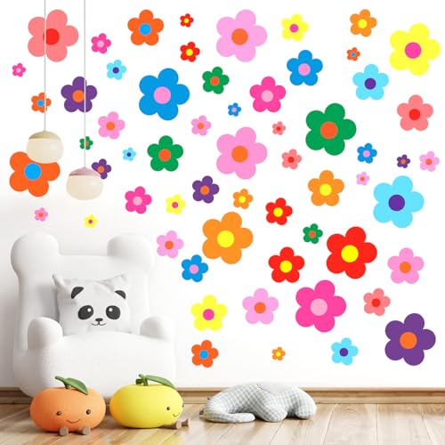 140 calcomanías de pared de flores bonitas, calcomanías de pared para despegar y pegar, PVC colorido Y2K, decoración de pared floral, calcomanías de vinilo para adolescentes, niñas, niños, guardería,