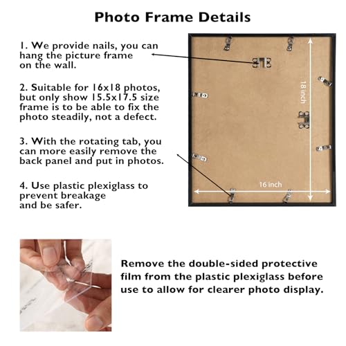 Image of JCJMY 16x18 Picture Frame Black for Poster Photo Picture, Horizontal and Vertical Formats for Wall Hanging, 16 x 18 Wall Gallery Poster Photo Frame for 16 by 18 Photos Posters, Black