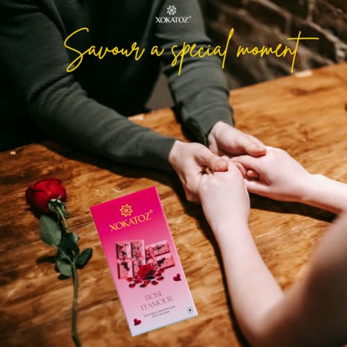 Image of XOKATOZ Exotic Premium Couverture Belgian Chocolate - 1 Rose D'Amour Flavour - Flavoured White Chocolate Bars - Gift Set - Pack of 1, 75 gm (75 gm x 1)