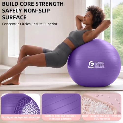 Image of Gruper Exercise Ball, Extra Thick Yoga Ball for Working Out, Yoga & Pregnancy, 4 Sizes Anti-Burst Balance Ball with Foot Pump for Pilates, Physical Therapy & Fitness