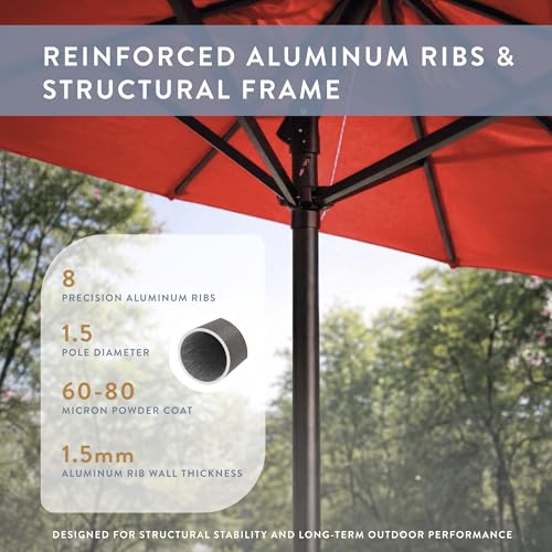 Image of California Umbrella 8-Year Protection 9 Ft Outdoor Patio Umbrella, Solstice Fade-Resistant Fabric, Auto-Tilt, Heavy Duty Aluminum Frame, 8 Reinforced Ribs for Pool or Deck, Bronze Pole