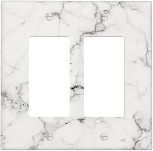 Placas decorativas para interruptor de luz con estampado de mármol blanco y gris, placa frontal de pared plana doble basculante de 2 cuadrillas para