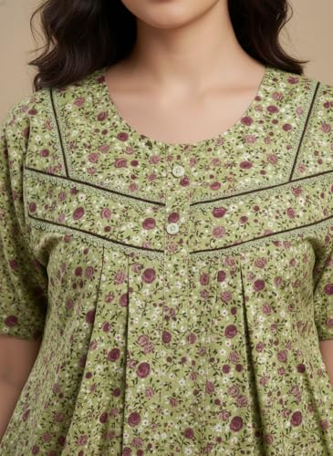 Image of Bahumaan Cotton Nighty for Women Full Length Stylish | Floral Print Cotton Maxi Dress for Women with Pocket | Sleepwear Gown for Women
