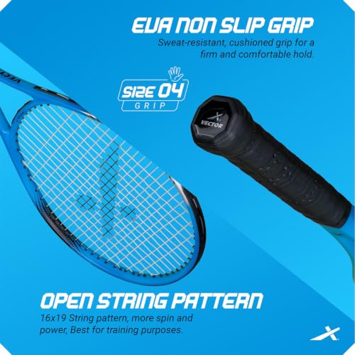 Image of Vector X VXT-1100 26 inch Aluminium Lawn Tennis Racquet for Adults & Kids, Lightweight, Durable & Beginner Tennis Racket Gear for Children, for Outdoor Game Play, Practice & Training (White-red)+ Cover