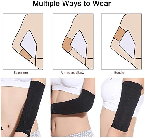 2 Pairs Arm Slimming Shaper Arm Compression Wrap Sleeve for Women Weight Loss Upper Arm Shaper Helps Lose Arm Fat Toneup Arm Shaping Sleeves for Beauty Women (Black+Beige)