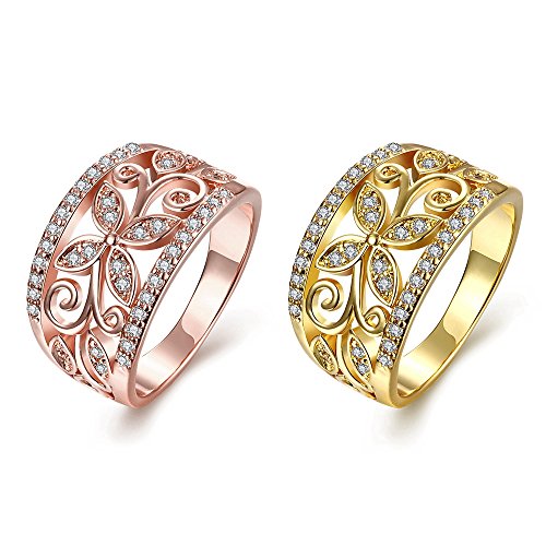 Uloveido Women's Gold Plated Flower Butterfly Ring Wide Hollow Band Anniversary Cocktail Statement Rings Gifts For Mom Cr098 (Gold, Size 8) #TOP5