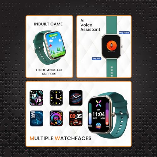 Image of GIZMORE Ultra Max 2.01 Inch Always-On-Big Display | 600 NITS Brightness & Split Screen | Rotating Crown| AI Voice Assistance | Health Suite | Bluetooth Calling Smart Watch for Men and Women (Green)