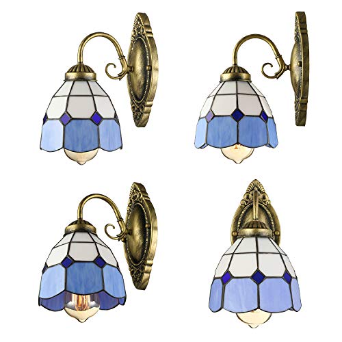 Baycheer Hl303183 Tiffany Style Wall Sconce Lighting Mediterranean Wall Sconce Lamp Fixture Colorful Adjustable Wall Sconce Blue And White #TOP6