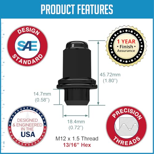 Image of Wheel Accessories Parts 40 Pcs M12x1.5 12x1.5 Thread OEM Factory Style Lug Nuts 1.8 inch Long Black 13 /16 inch 21mm Hex Fits Toyota Tacoma 4Runner ｜ Lexus GX460 ｜ 90084-94002 ｜ 611-212