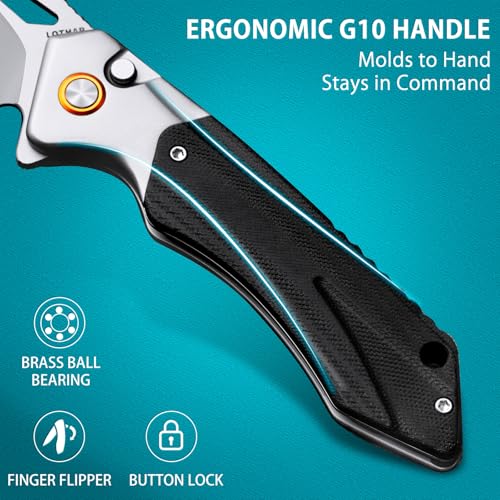 Image of LOTHAR Lich King Folding Pocket Knife, Tactical Pocket Knife for Men Women | 3.5 inch 14C28N Steel Cool Knife, Sharp Camping Survival Knives with G10 Handle, Halloween Thanksgiving Day Gifts for Men Him Her
