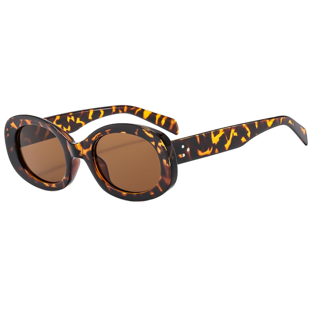 Trend - Gafas de sol ovaladas para mujer, con remaches redondos, marco rosa intenso, gris degradado