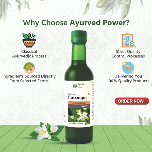 Image of AYURVED POWER Harsingar Juice | Night Jasmine Parijat Harshringar Leaf Juice - 500 ml | Fresh Harshringar Leaves | Natural Pain Reliever For joints & muscles pain - Pack of 1