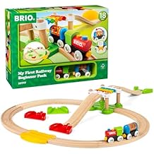 BRIO My First Railway Beginner Pack - مجموعة قطار خشبي معتمدة من FSC مكونة من 18 قطعة - متوافقة مع جميع مجموعات BRIO - تتضمن جسر قوس قزح وعربة الماشية - اللعب الآمن - الأطفال الصغار الذين تتراوح أعمارهم بين 18 شهرًا وأكبر