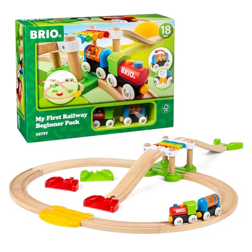 BRIO My First Railway Beginner Pack - 18-Piece FSC-Certified Wood Train Set - Compatible with All BRIO Sets - Includes Rainbow Bridge & Rattle Wagon - Safe Play - Toddlers Ages 18 Months & Older by BRIO - Used condition - US$37.98