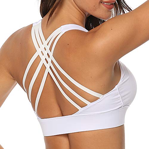 nine bull Women's Removable Padded Sports Bras High Impact Support Fitness Racerback Workout Yoga Bra (M, White-2)