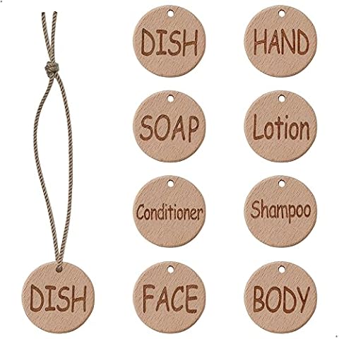 Organize Your Home with 8 Handmade Wooden Labels for Bottles - Dish, Hand, SOAP, Lotion, Shampoo, Conditioner, Body and FACE - Perfect for Soap Dispensers in Your Kitchen and Bathroom, Eulnars Cover