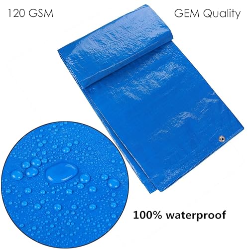 Image of TARPEX Waterproof Tarpaulin Sheet Tripal, UV Resistant, HDPE UV Treated Sun, Roof, Rain Protection Polyethylene Multipurpose Cover (15 feet X 12 feet, Blue) (120 GSM-Thickness Quality GEM)