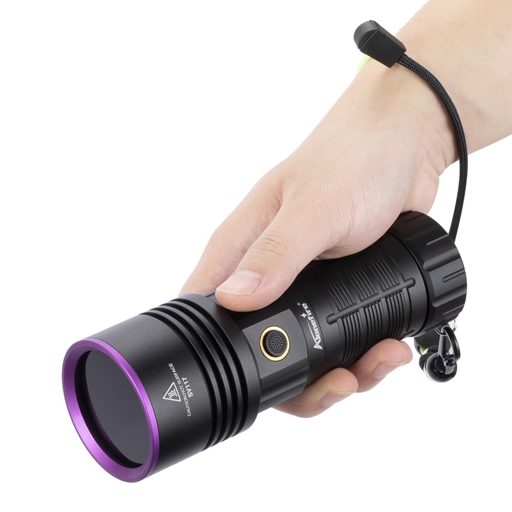 Alonefire SV117 70W Lampe Torche UV LED 365nm Puissante USB C Rechargeable Lumiere Noire Affichage Numérique pour Resine, Pêche, Scorpion, Minéraux, Ambre avec Lunettes de Protection UV, Batterie
