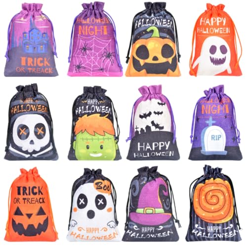 24 Stück Halloween Jutesäcke mit Kordelzug 10 x 14cm Halloween Beutel Geschenksäckchen Taschen für Süßigkeiten Party
