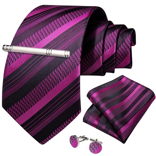 Image of DiBanGu Mens Tie Silk Plaid Striped Necktie and Pocket Square Cufflinks Tie Clip Set with Gift Box Formal Wedding Party