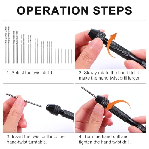 37 Stück Handbohrer Set Mini Bohrmaschine Pin Vise mit 25 Spiralbohrer (0,5–3,0 mm) und 10 PCB Mini-Bohrer (0,3–1,2 mm) Präzisions Mikro für Metall Holz Schmuck Modellbau und Heimwerkerbohrungen