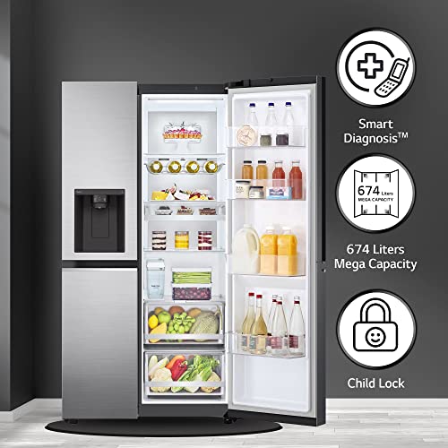 Image of LG 674 L Frost-Free Smart Inverter Compressor Wi-Fi Side-By-Side Refrigerator Appliance (GC-L257SL4L, Platinum Silver III, DoorCooling+, Hygiene Fresh+, Water and Ice Dispenser, 2022 Model)