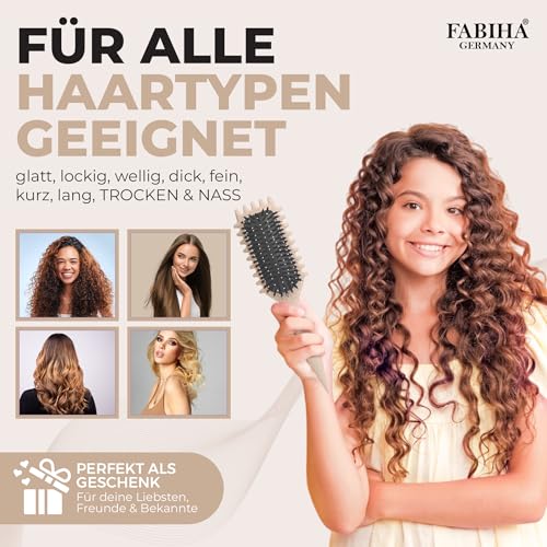 FABIHA® 𝐏𝐑𝐄𝐌𝐈𝐔𝐌 Lockenbürste - Curly Hair Brush - Bio Haarbürste ohne ziepen - Wildschweinborsten Bürste - Die Originale… – Ansicht 4