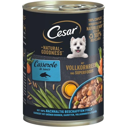 Cesar Natural Goodness Premium Hunde Nassfutter in der Dose Casserole in Sauce mit Fisch und Superfoods 6x400g