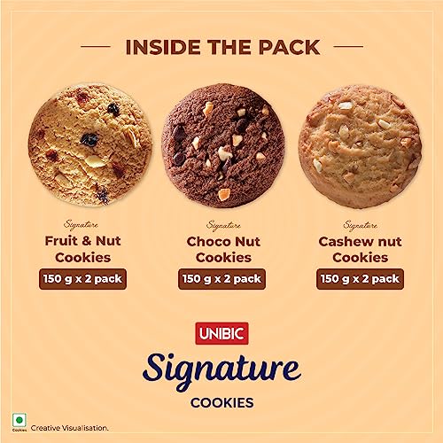 Image of Unibic Signature Collection Cookies | Nutty Delight Combo | Cashew Nut, Choco Nut & Fruit & Nut Cookies | Family Snacks Biscuit | 900gm (Pack of 2)
