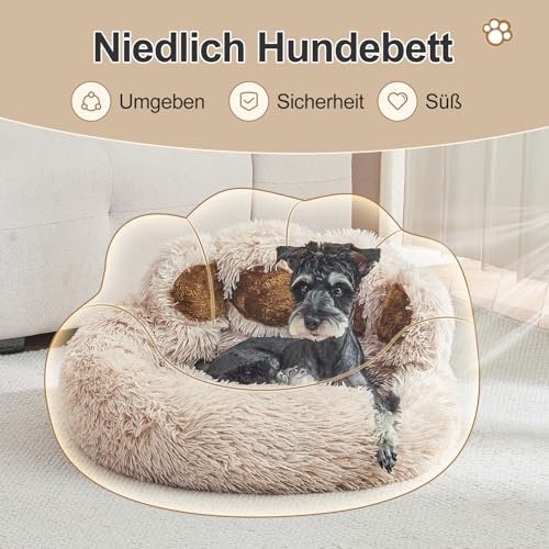 Jiupety Round Hundebett Flauschig von Pfote Form, Donut Hundebetten, Hundebett Kleine Hunde Größe 66cm, Dog Bed Bequem und Weich, Hundebettn Waschbar, Kamel