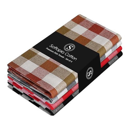 Image of Multi Check Tea Towels 4 Pack Combo, 18 inchx26 inch, Dish Towels for Kitchen Drying, Reusable Rags, Absorbent, Washable Cloths, Cleaning Towels for Dishes - Multi Pack