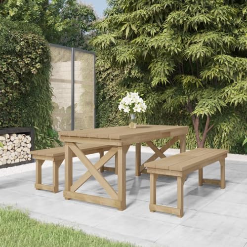 MNISDFL Mobilier de terrasse Lounge 3 pièces Salon de jardin en pin massif imprégné