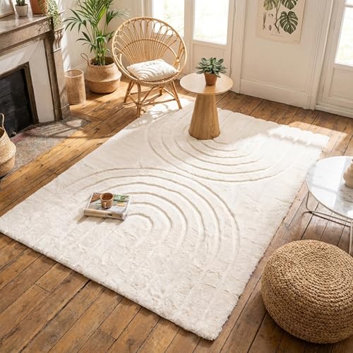 FRAAI | Home & Living Tapis de Salon Doux à Poils Longs - Carvy Arches Crème - 80x150 cm - Pile Haute - Tapis de Salon Shaggy - Rectangulaire