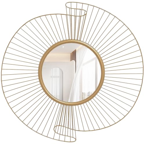 HOMCOM Miroir décoratif Rond 60 cm avec Fixation à 360°, décoration Murale en métal Moderne avec détails plissés, Suspendu décor pour Salon, Chambre à...