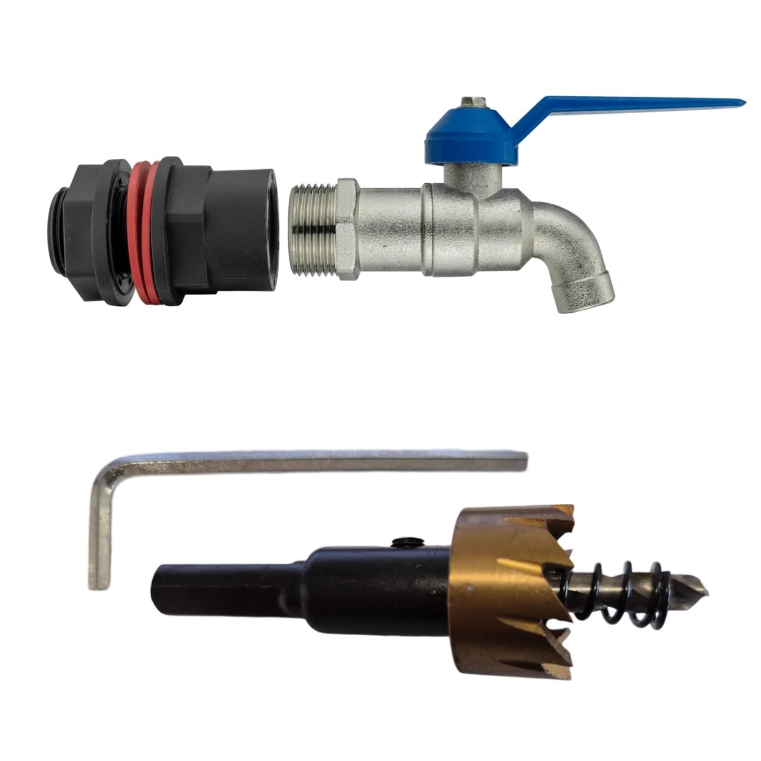 Water Butt Replacement Tap 1/2" Set with Drill bit 21mm Lever Tap Bib Outlet Barb Quick Connecotr Faucet (Garden tap)