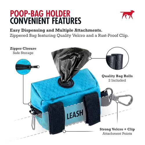 Image of Tuff Pupper Dog Poop Bag Holder | Works with Any Dog Leash | Zippered Waste Bag Dispenser | Waterproof with Rust-Proof Clip | Convenient Lightweight Design | Includes 2 Rolls of Leak-Proof Bags